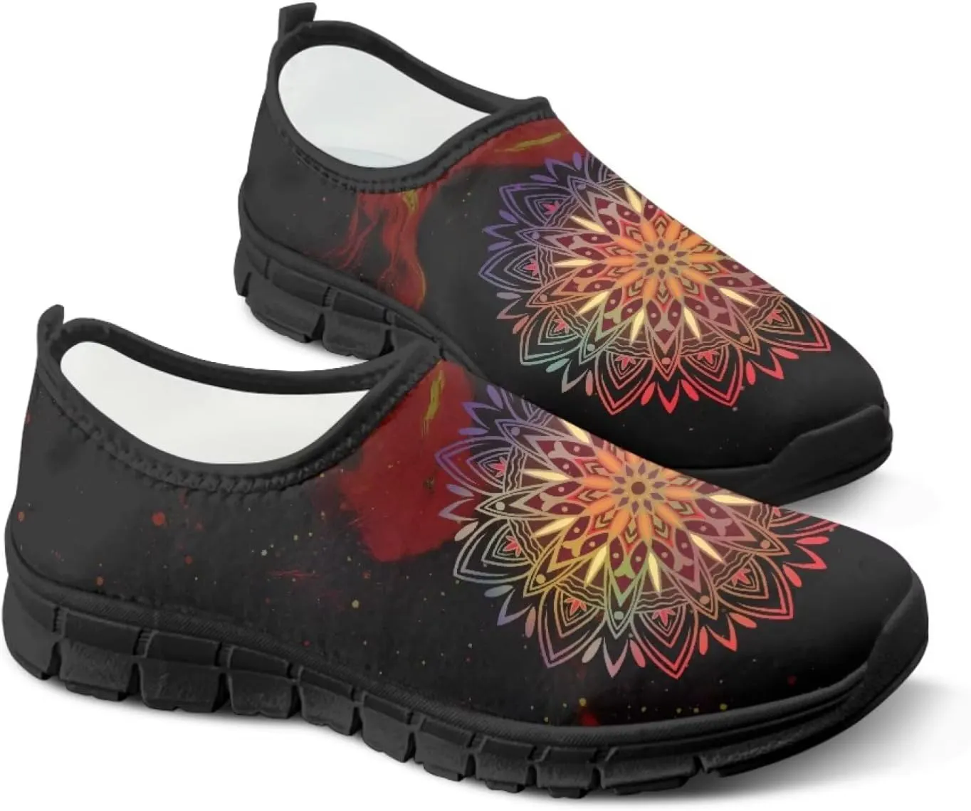 Howilath Mandala Print Slip on Loafers for Women No Laces Casual Sport Shoes Hands Free Shoes with Anti-Slip Sole