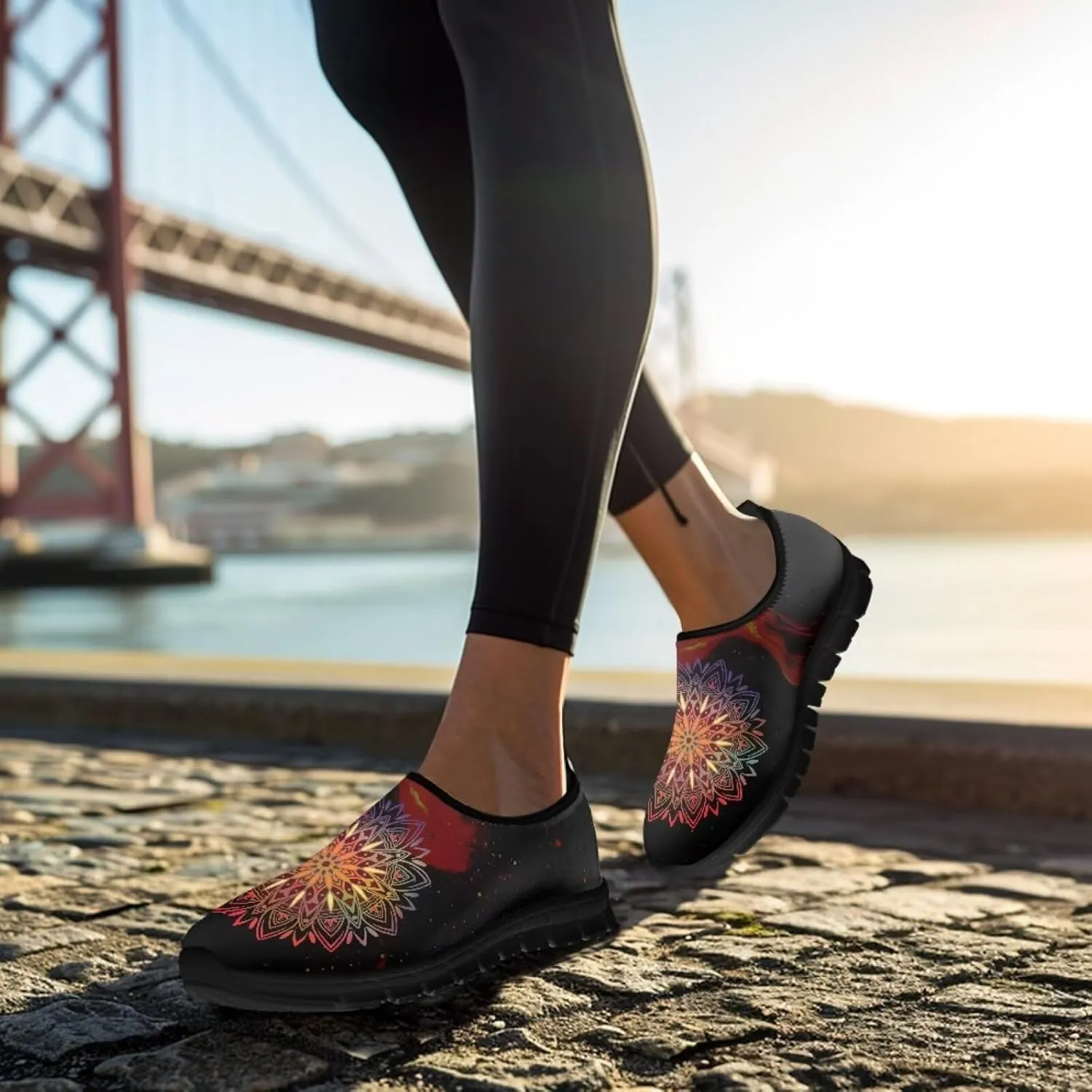 Howilath Mandala Print Slip on Loafers for Women No Laces Casual Sport Shoes Hands Free Shoes with Anti-Slip Sole