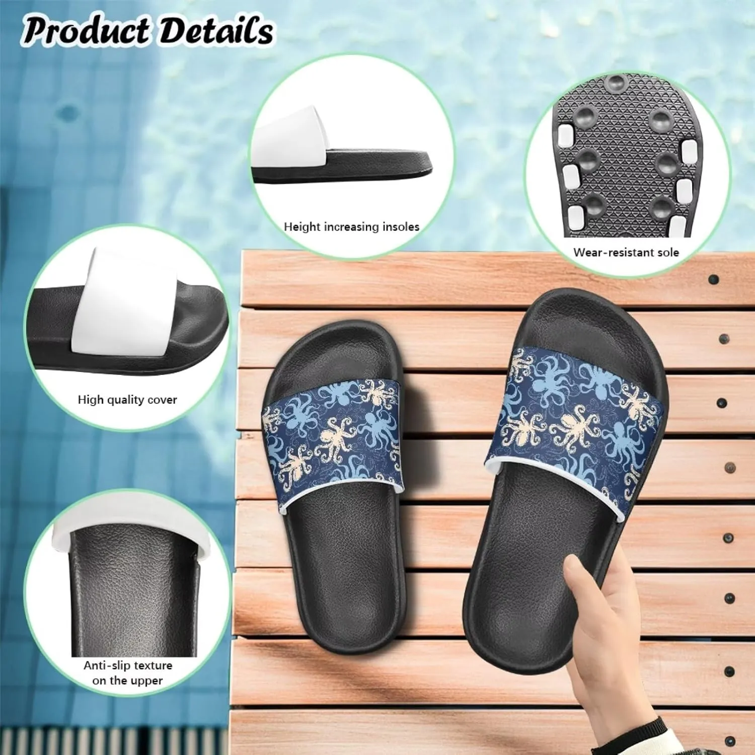 Howilath Sea Animal Print Kids Slides Non-Slip Open Toe Slippers Boys and Girls Sandals Pillow Cloud Slippers with EVA Sole