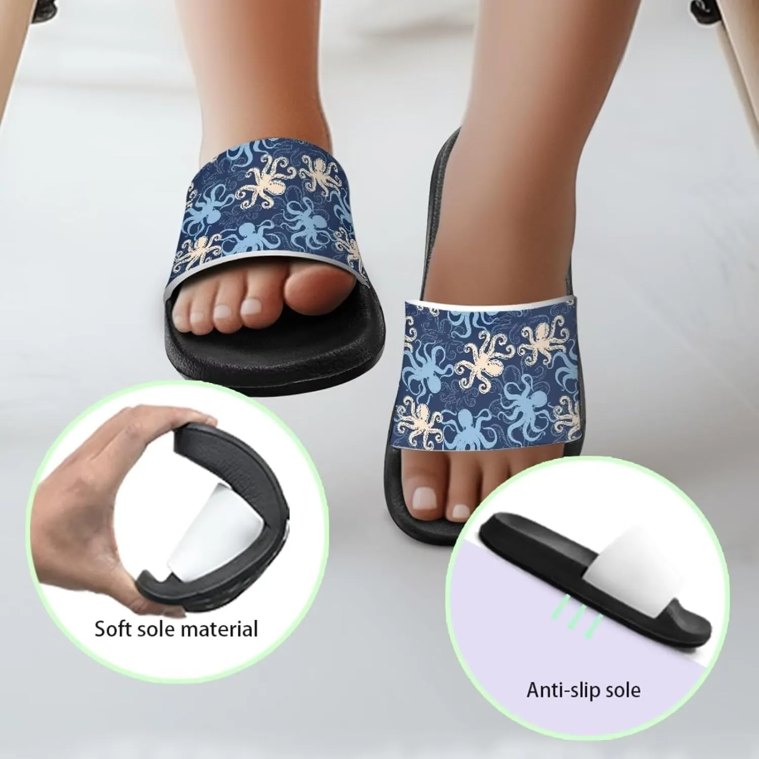 Howilath Sea Animal Print Kids Slides Non-Slip Open Toe Slippers Boys and Girls Sandals Pillow Cloud Slippers with EVA Sole
