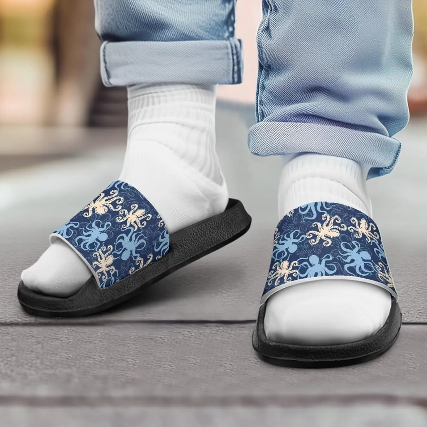 Howilath Sea Animal Print Kids Slides Non-Slip Open Toe Slippers Boys and Girls Sandals Pillow Cloud Slippers with EVA Sole