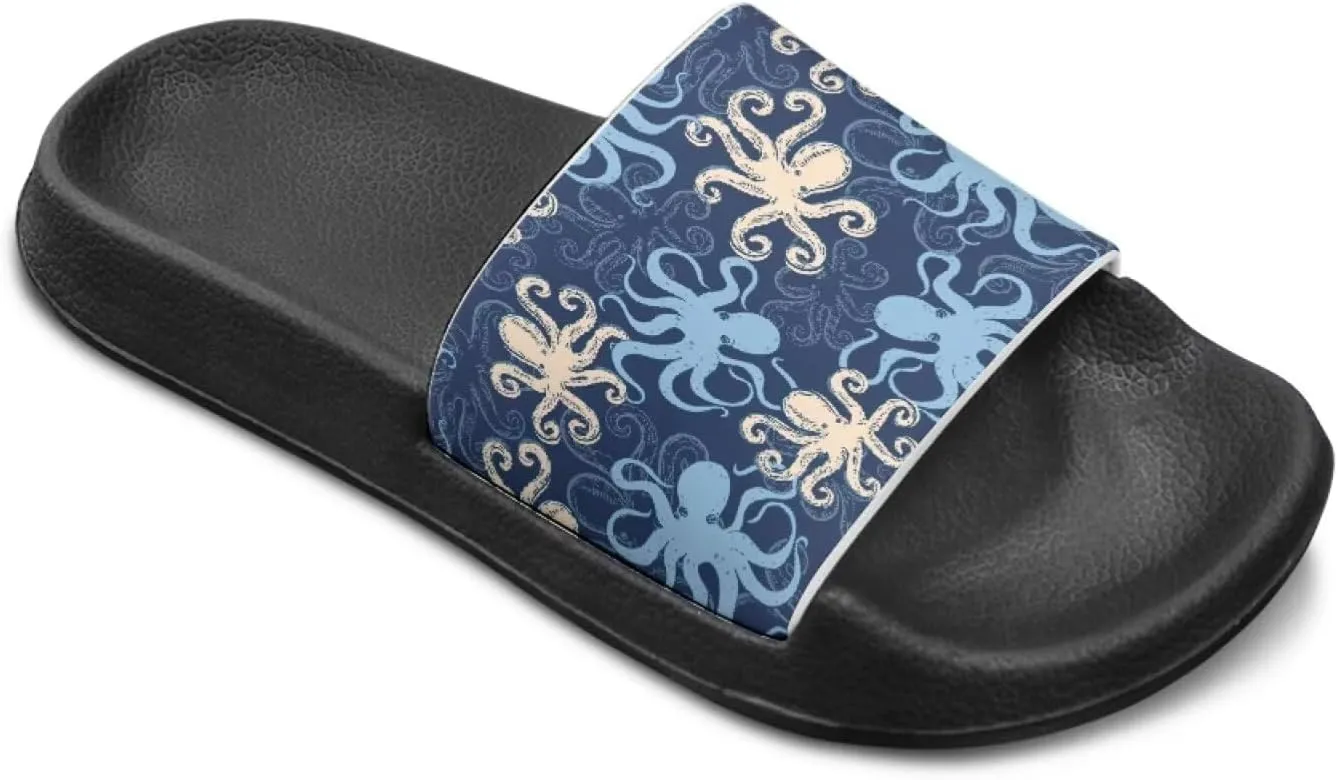 Howilath Sea Animal Print Kids Slides Non-Slip Open Toe Slippers Boys and Girls Sandals Pillow Cloud Slippers with EVA Sole