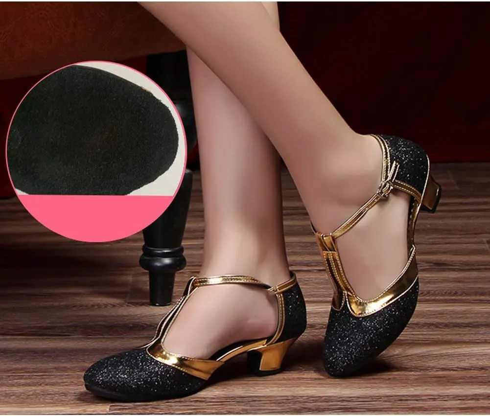 HROYL Womens Closed Toe Sparkling Glitter Salsa Bachata Ballroom Heels Modern Latin Dance Shoes,DY309