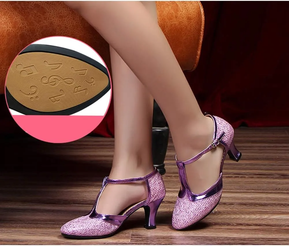 HROYL Womens Closed Toe Sparkling Glitter Salsa Bachata Ballroom Heels Modern Latin Dance Shoes,DY309