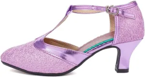 HROYL Womens Closed Toe Sparkling Glitter Salsa Bachata Ballroom Heels Modern Latin Dance Shoes,DY309