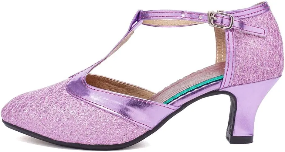 HROYL Womens Closed Toe Sparkling Glitter Salsa Bachata Ballroom Heels Modern Latin Dance Shoes,DY309