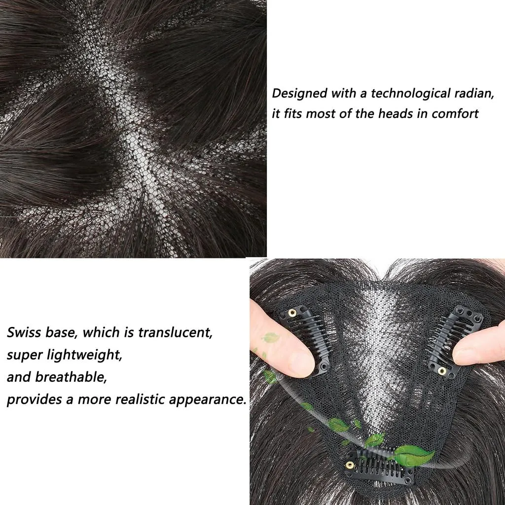 Human Hair Toppers for Women Swiss Base Clip in Topper Middle Part Straight Hair Toppers with Thinning Hair Hairpieces 7 * 9 25cm Mocha Brown
