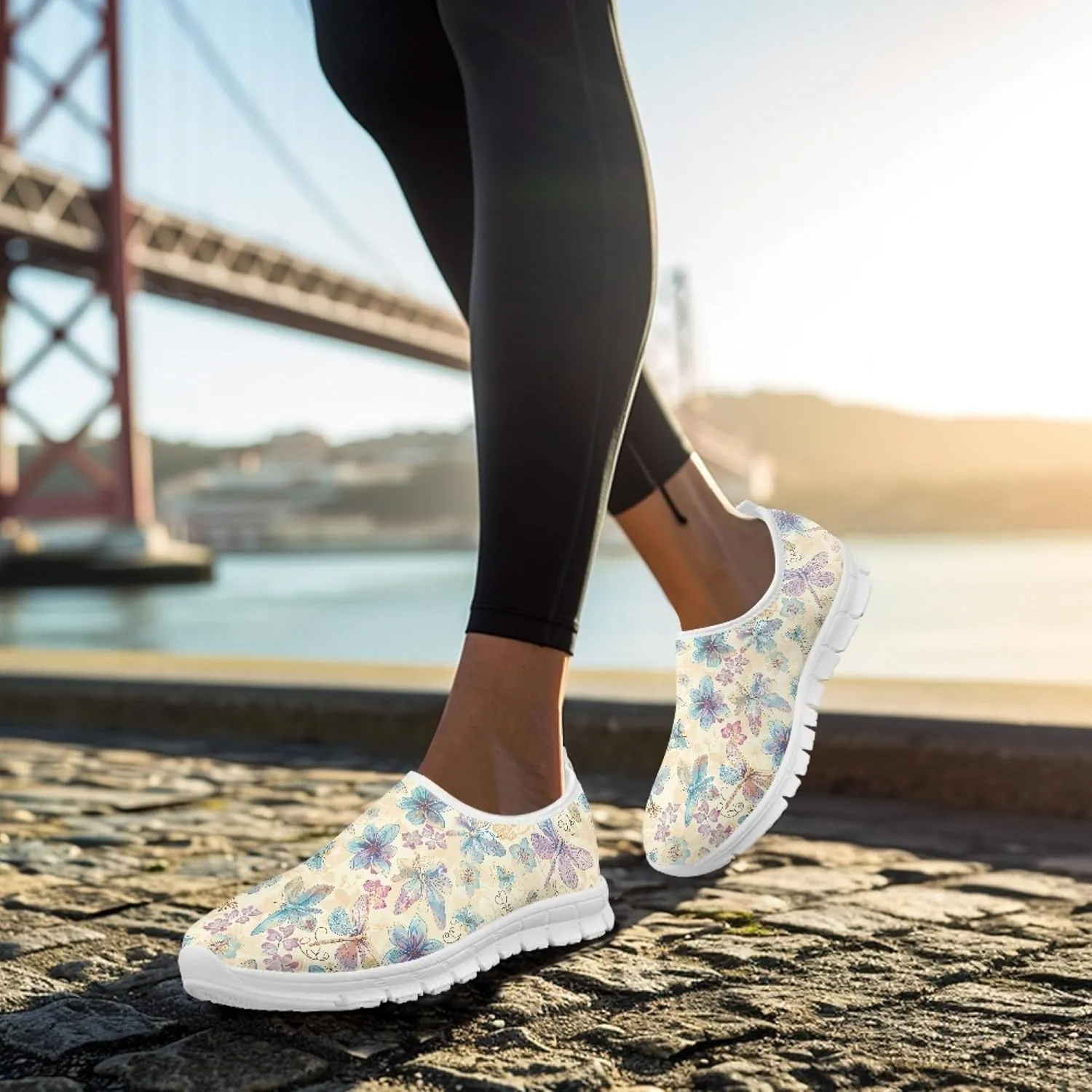 Hummingbird Floral Print Lightweight Walking Shoes for Women Mesh Casual Sneakers Size 5-10.5