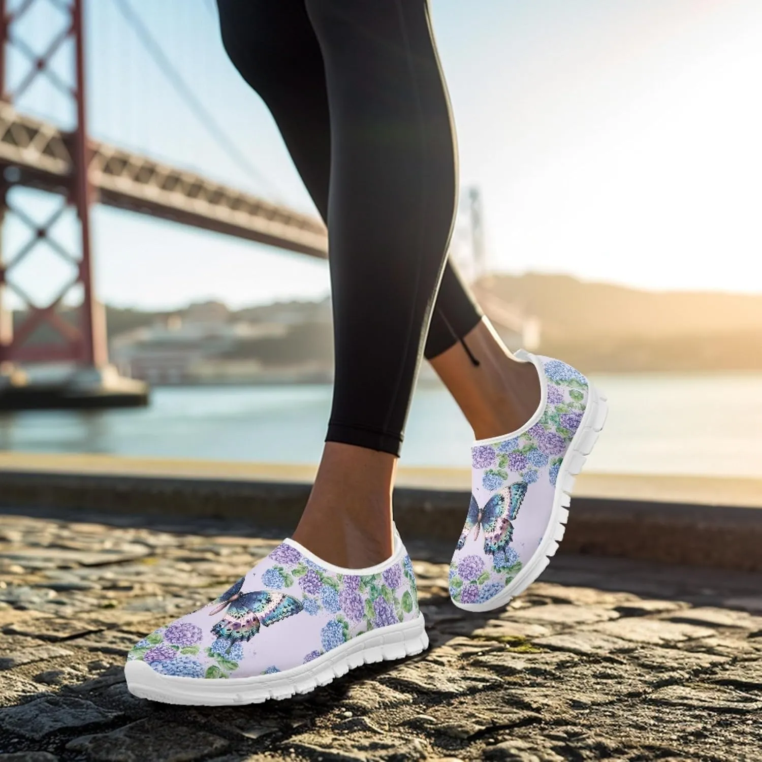 Hummingbird Floral Print Lightweight Walking Shoes for Women Mesh Casual Sneakers Size 5-10.5