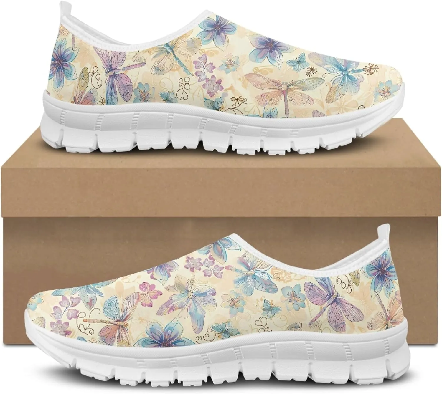 Hummingbird Floral Print Lightweight Walking Shoes for Women Mesh Casual Sneakers Size 5-10.5
