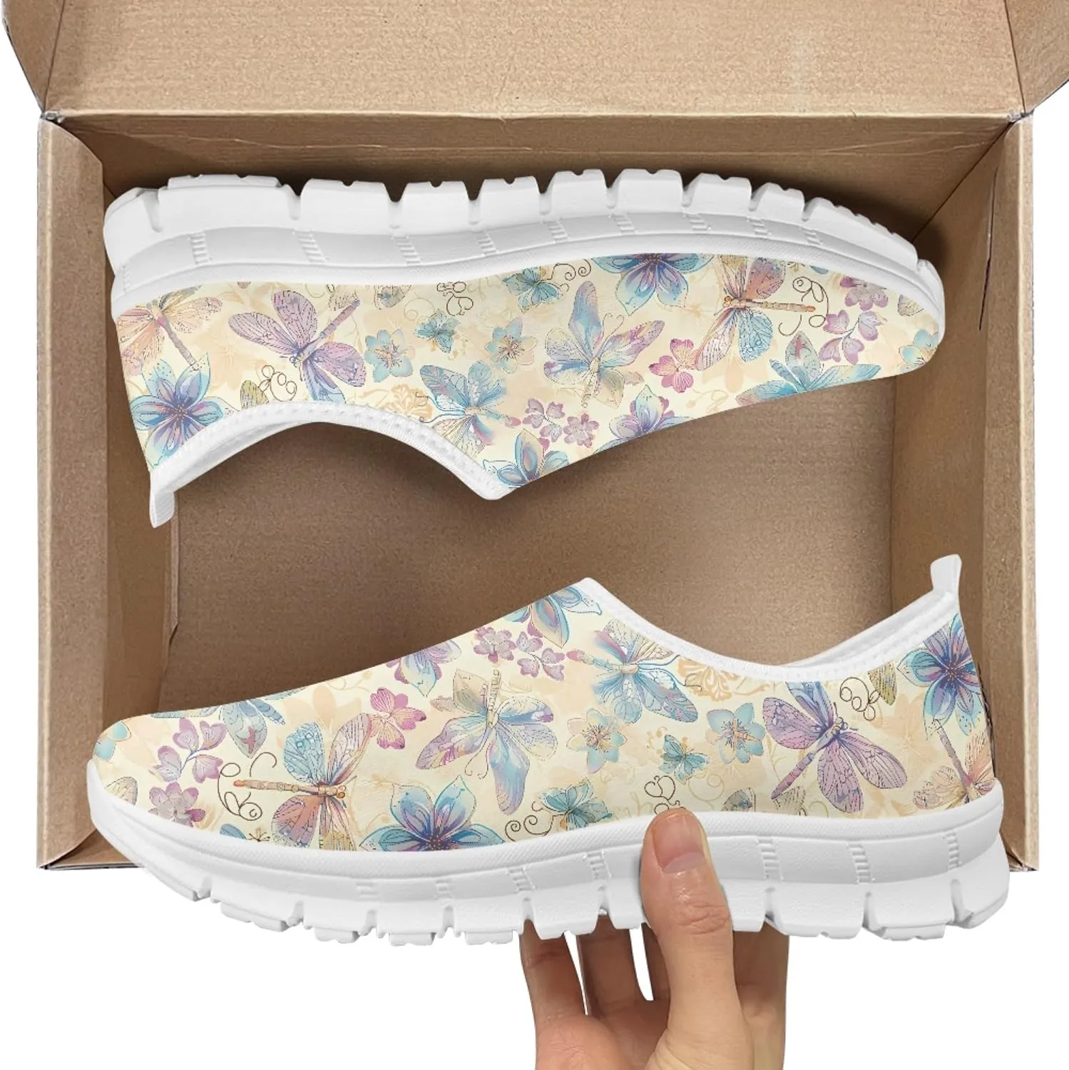 Hummingbird Floral Print Lightweight Walking Shoes for Women Mesh Casual Sneakers Size 5-10.5