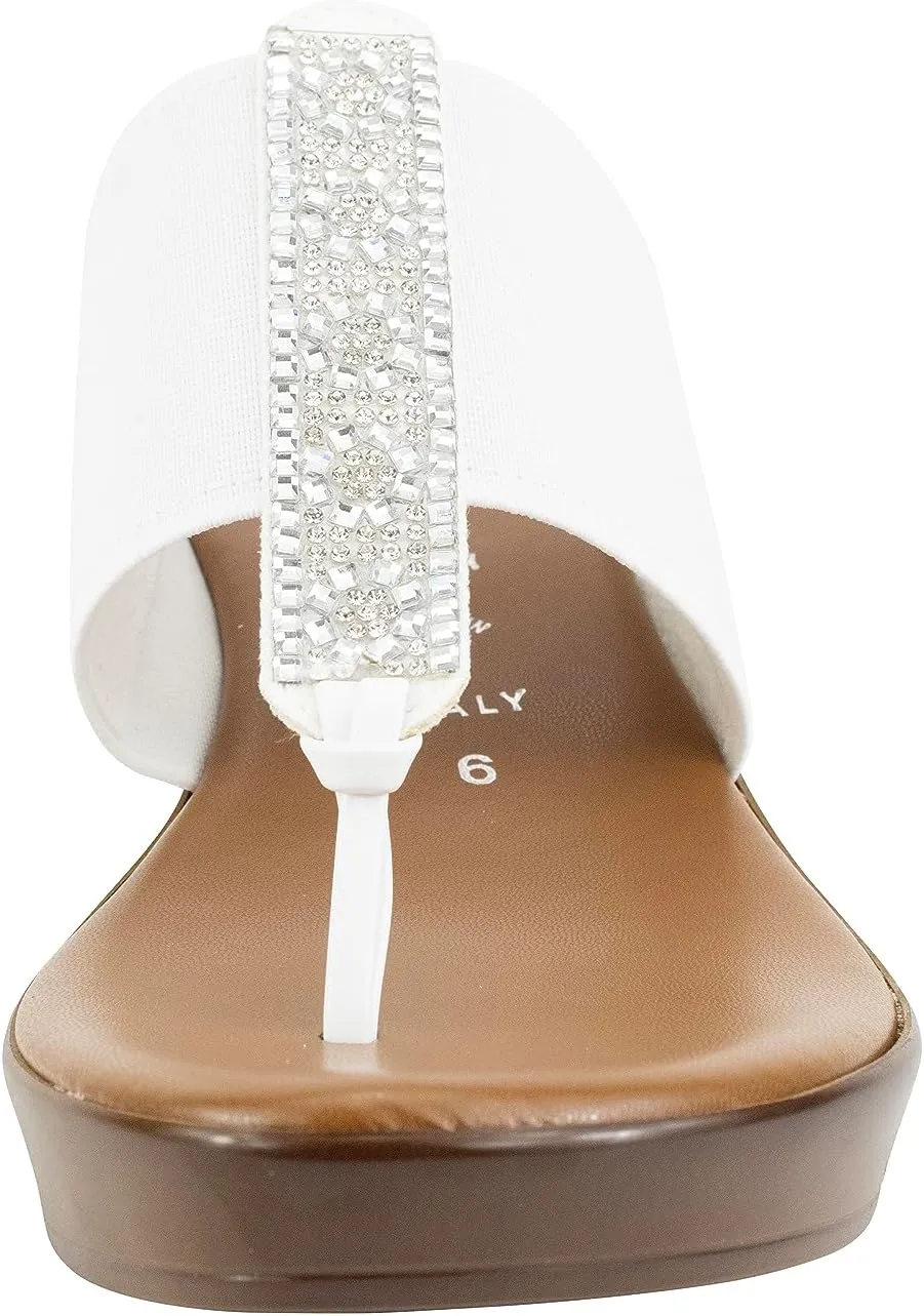 ITALIAN Shoemakers Ary Women's Wedge Slide Rhinestone Elastic Stretch Sandal for Women