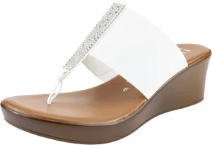 ITALIAN Shoemakers Ary Women's Wedge Slide Rhinestone Elastic Stretch Sandal for Women