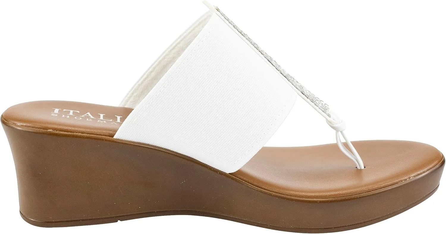 ITALIAN Shoemakers Ary Women's Wedge Slide Rhinestone Elastic Stretch Sandal for Women