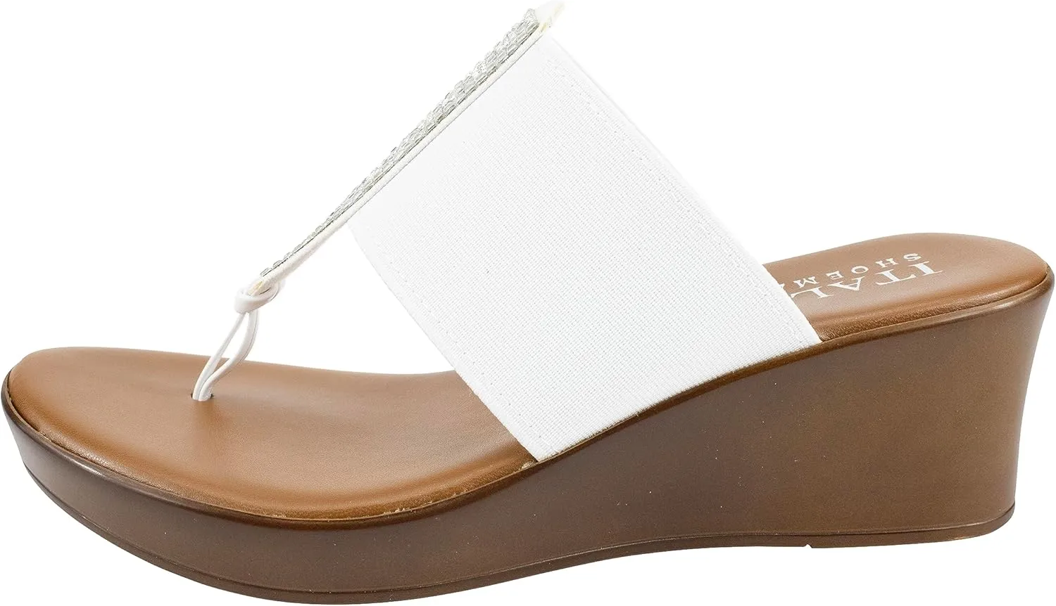 ITALIAN Shoemakers Ary Women's Wedge Slide Rhinestone Elastic Stretch Sandal for Women