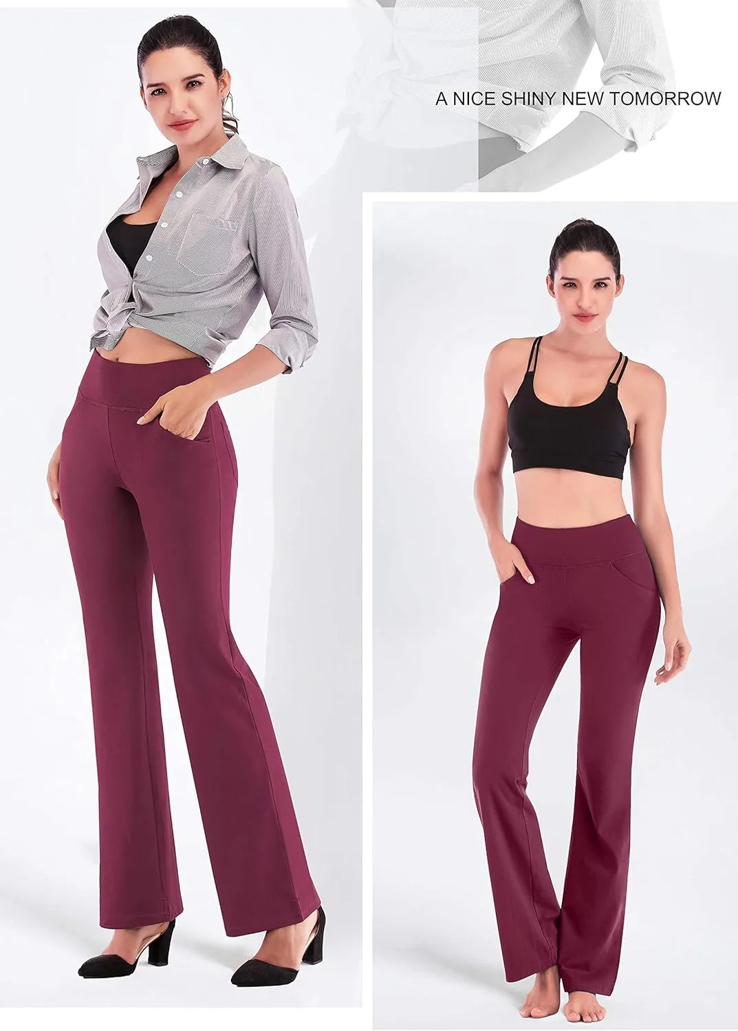 IUGA Bootcut Yoga Pants with Pockets for Women Wide Leg Pants High Waist Workout Pants Tummy Control Work Pants 4 Pockets