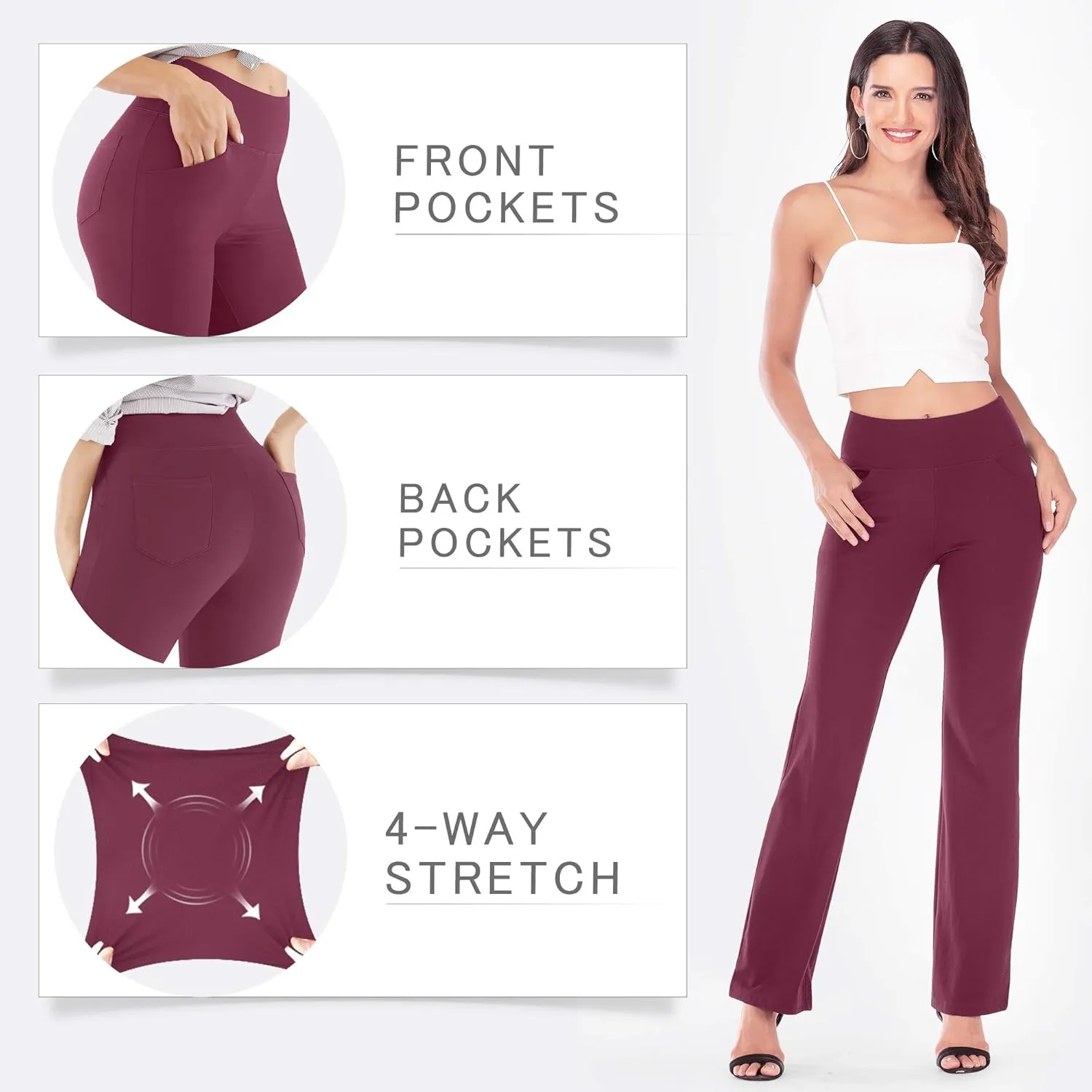 IUGA Bootcut Yoga Pants with Pockets for Women Wide Leg Pants High Waist Workout Pants Tummy Control Work Pants 4 Pockets