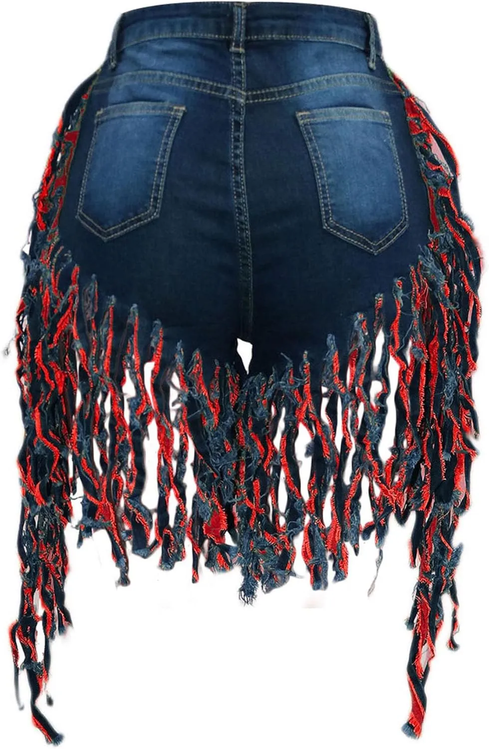 JEKE-DG Women's Plus Size Fringe Raw Hem Denim Shorts High Waisted Tassels Stretchy Hem Short Jeans Clubwear Jeans Short