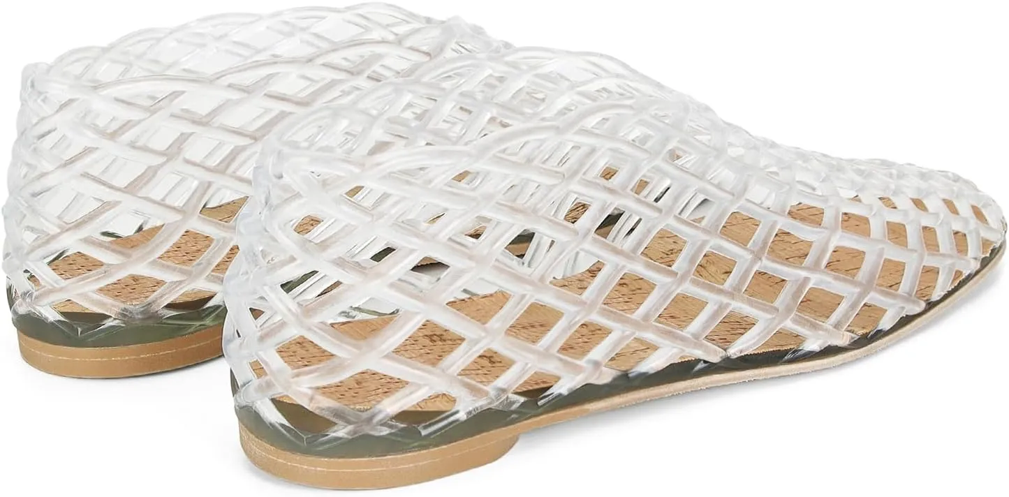 Jelly Mesh Ballet Flats for Women Clear Hollow Jellies Flat Sandals Round Toe Slip On Beach Balleria Flat Shoes