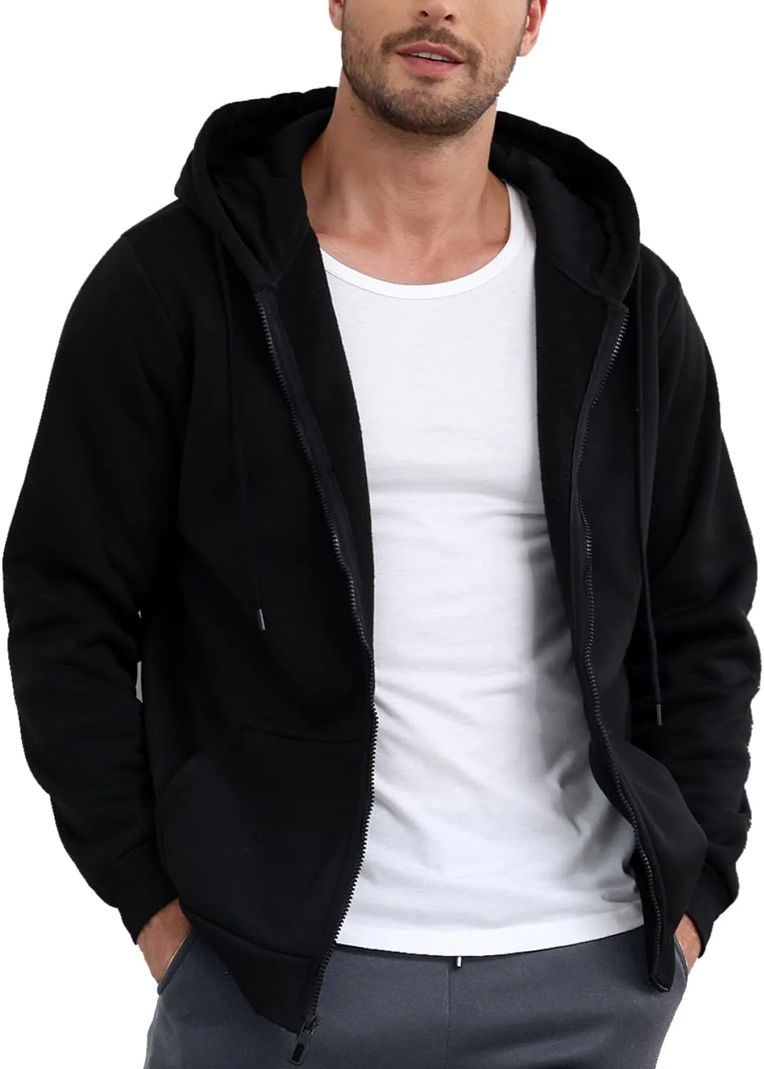 JIHUILAI Men's Fleece Hoodies with Zipper Lightweight Long Sleeve Active Mens Jackets Sports Full Zip Sweatshirts, S-3XL