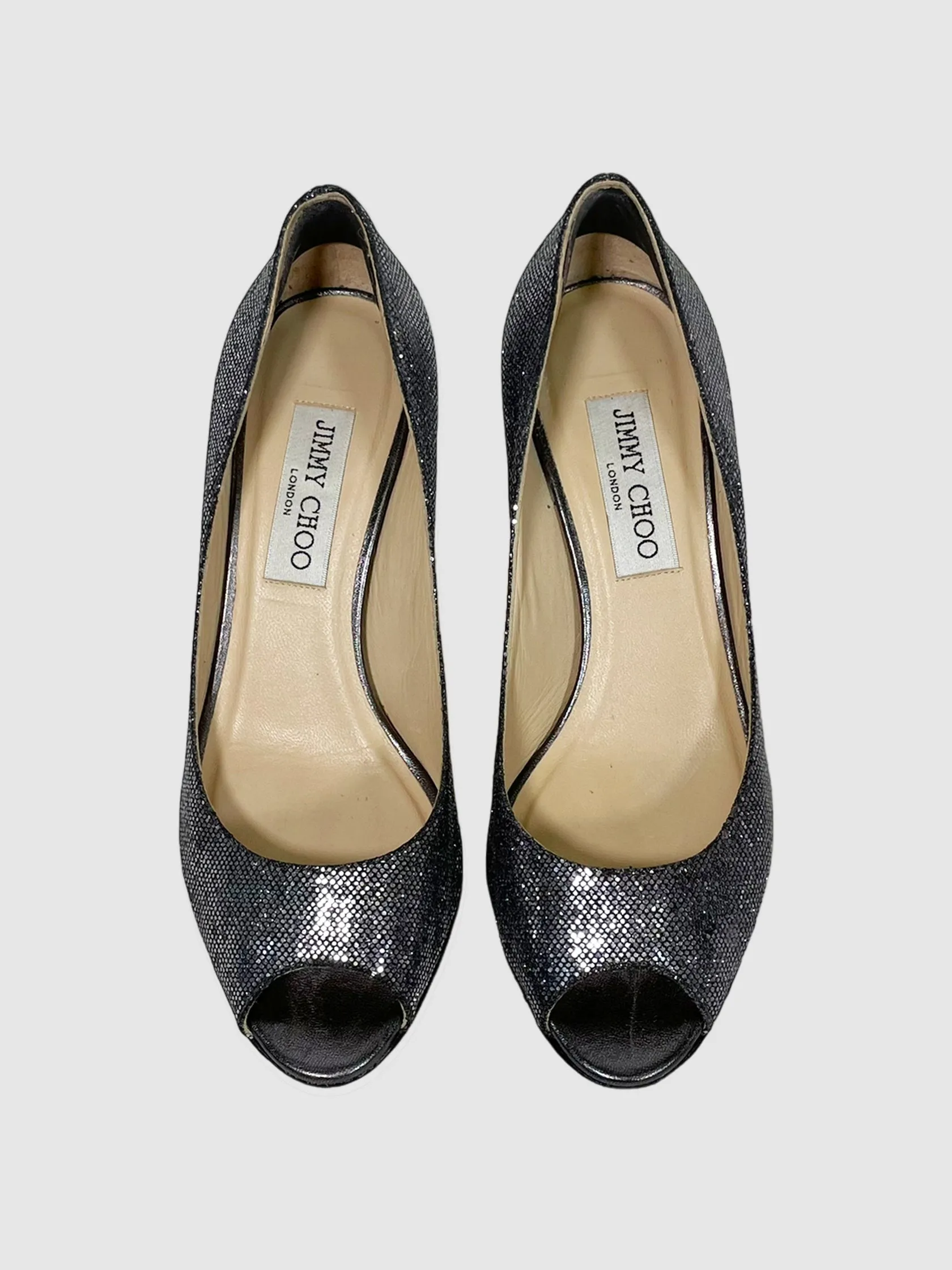 Jimmy Choo Glitter Peep Toe Pumps - Size 36.5