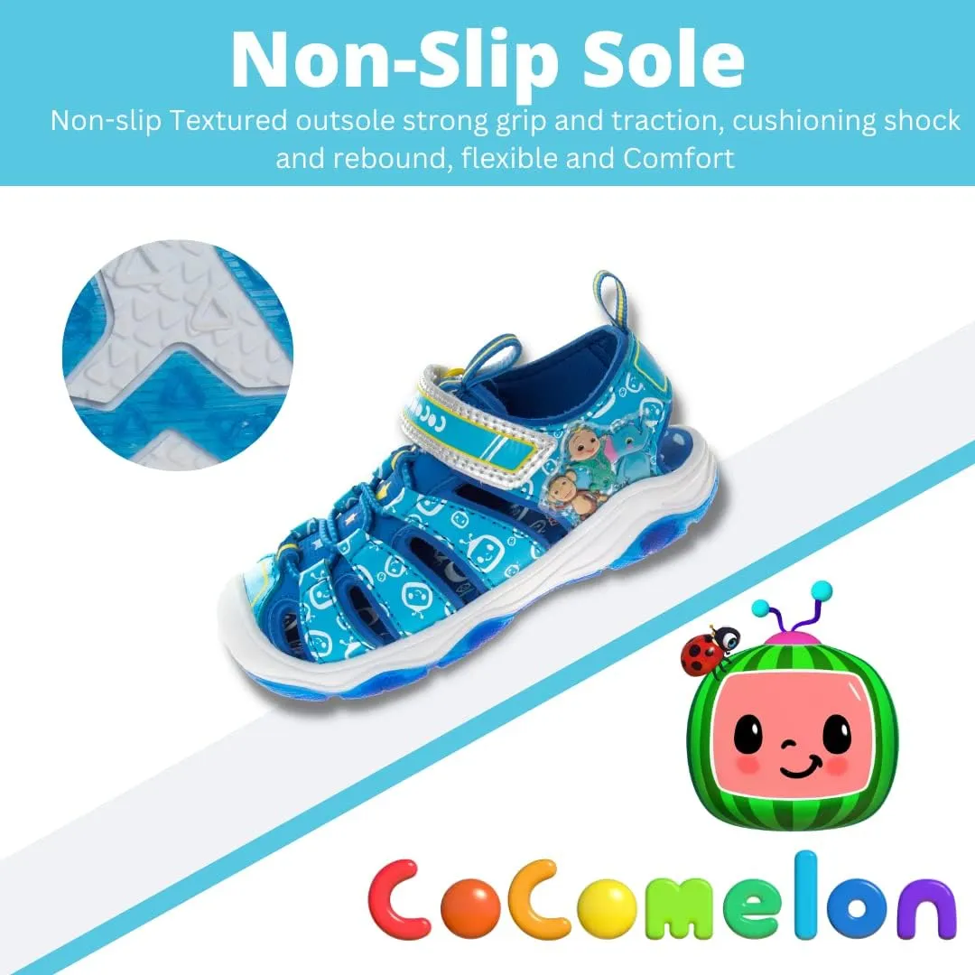 Josmo Boys Girls Cocomelon Shoes-Summer Light Up closed toe fisherman sandals - JJ kids water Beach Strap Outdoor Slides Sport Character Slip-on Quick Dry Waterproof (Toddler/Little Kid)