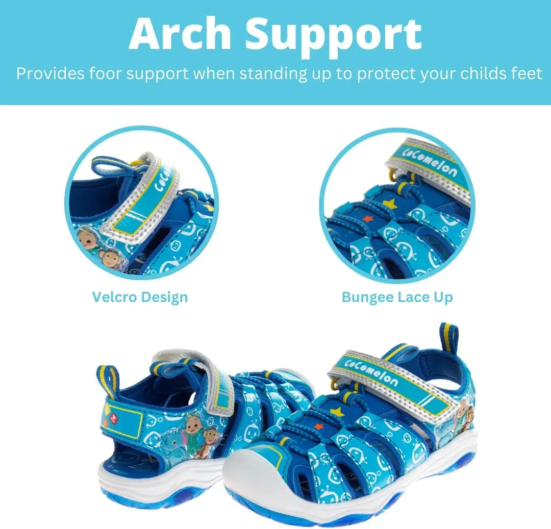 Josmo Boys Girls Cocomelon Shoes-Summer Light Up closed toe fisherman sandals - JJ kids water Beach Strap Outdoor Slides Sport Character Slip-on Quick Dry Waterproof (Toddler/Little Kid)