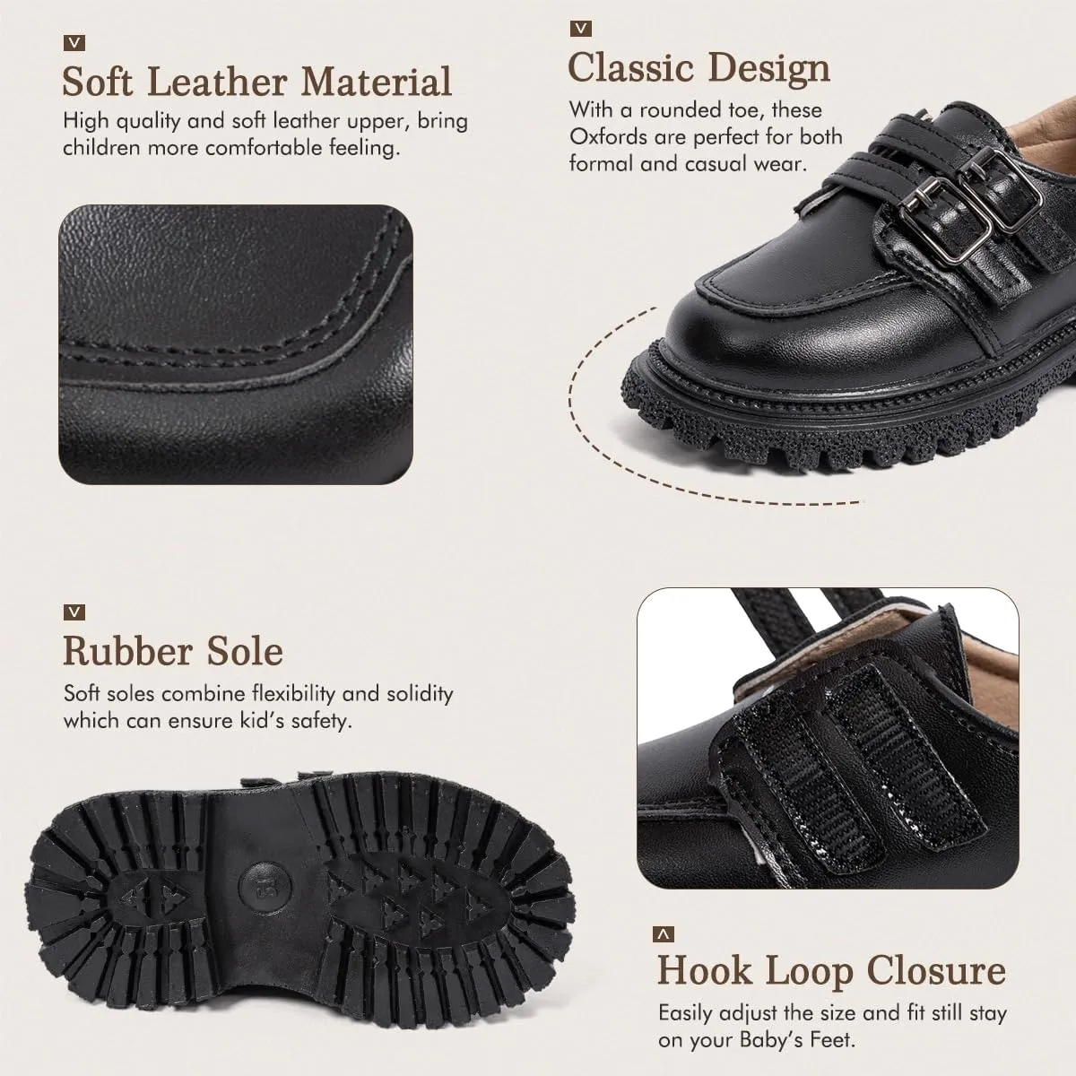 Kannior Boys Girls Oxford PU Leather Shoes Little Kid Wedding Dress Shoes Toddler Lace Up Non-Slip Texture Sole Loafer Flats Classic School Uniform Walking Shoes