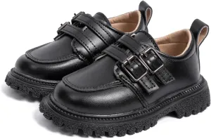 Kannior Boys Girls Oxford PU Leather Shoes Little Kid Wedding Dress Shoes Toddler Lace Up Non-Slip Texture Sole Loafer Flats Classic School Uniform Walking Shoes