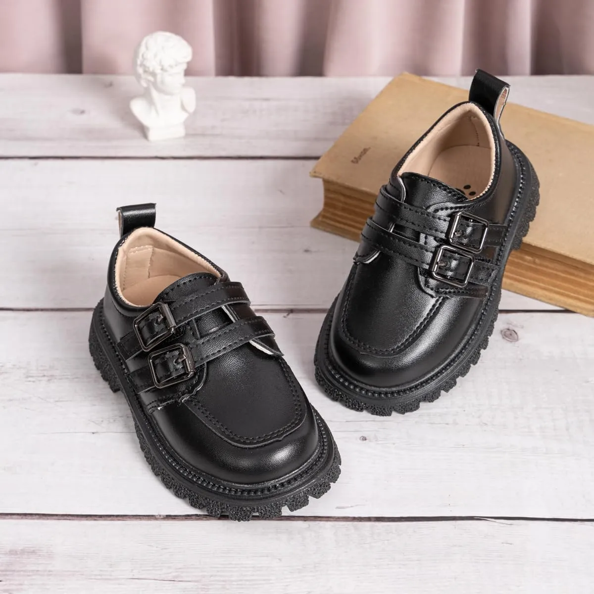 Kannior Boys Girls Oxford PU Leather Shoes Little Kid Wedding Dress Shoes Toddler Lace Up Non-Slip Texture Sole Loafer Flats Classic School Uniform Walking Shoes