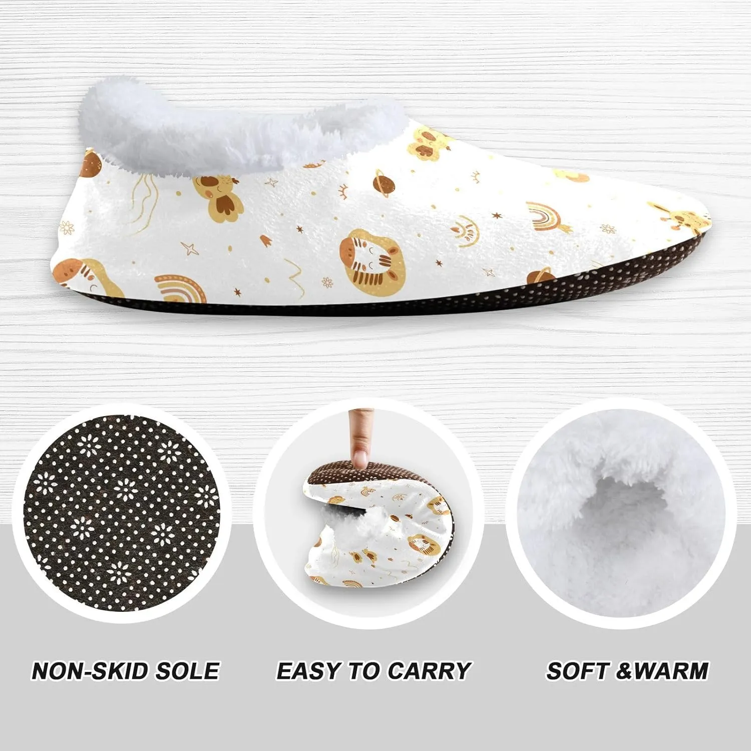 Kids Winter Slippers Animals Rainbows Zebra Giraffe Face Warm Soft Non Slip House Slippers for Boys Girls Indoor