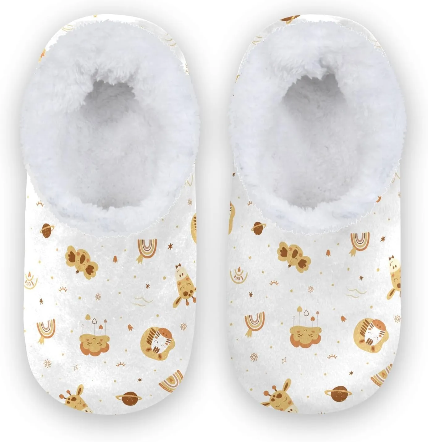 Kids Winter Slippers Animals Rainbows Zebra Giraffe Face Warm Soft Non Slip House Slippers for Boys Girls Indoor