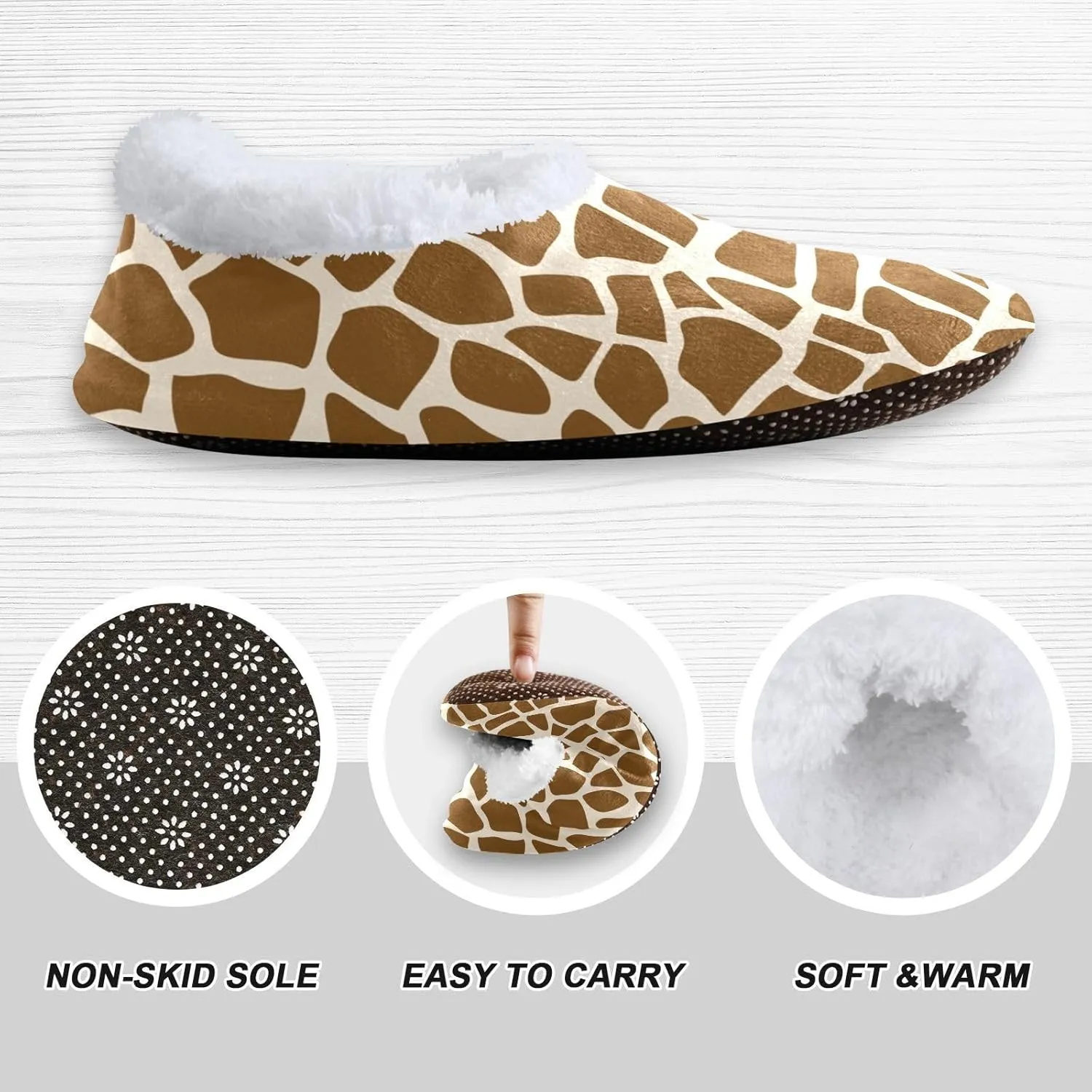 Kids Winter Slippers for Boys Girls Giraffe Animal Print Warm Soft Non Slip House Slippers Children Indoor