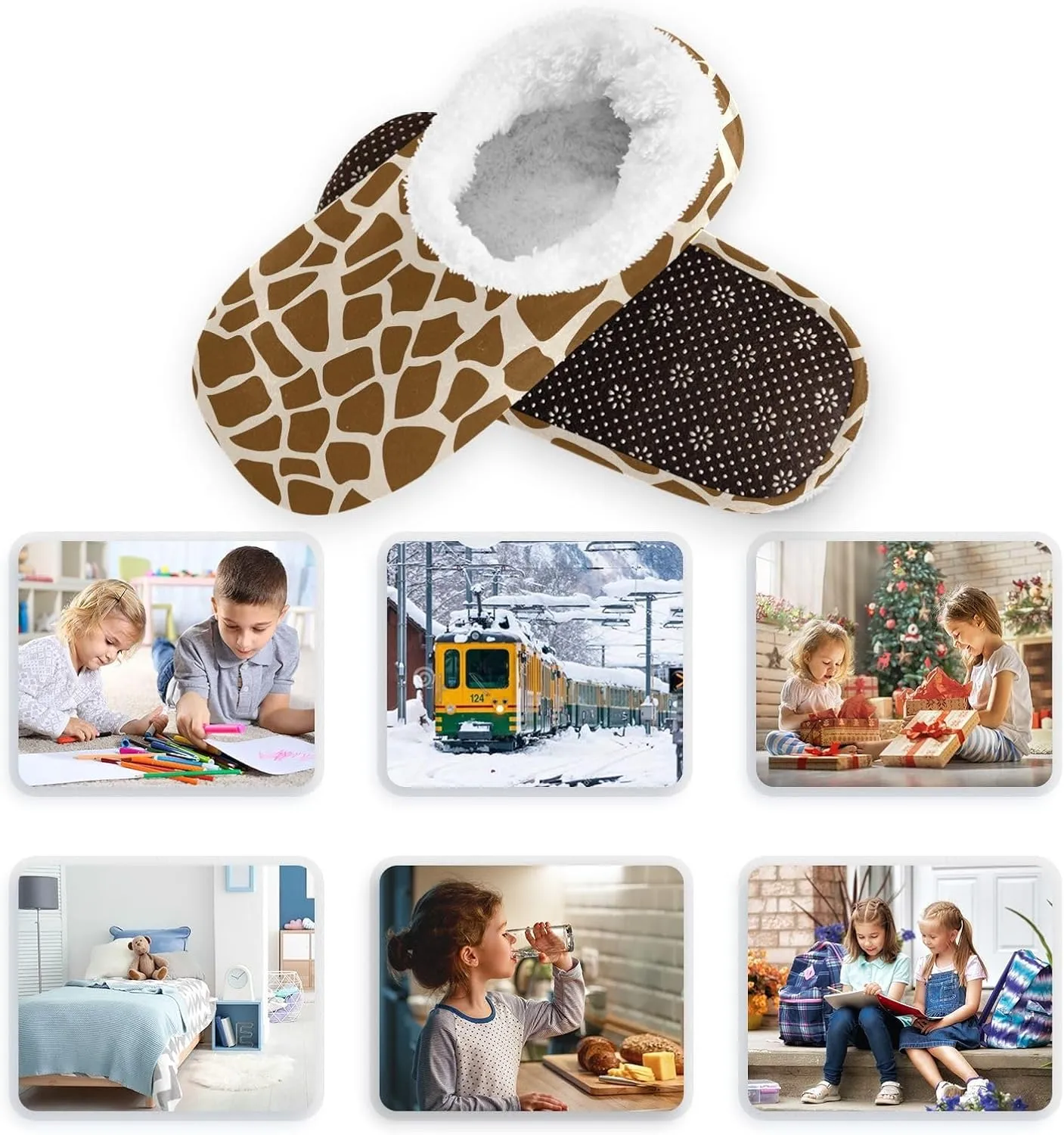 Kids Winter Slippers for Boys Girls Giraffe Animal Print Warm Soft Non Slip House Slippers Children Indoor