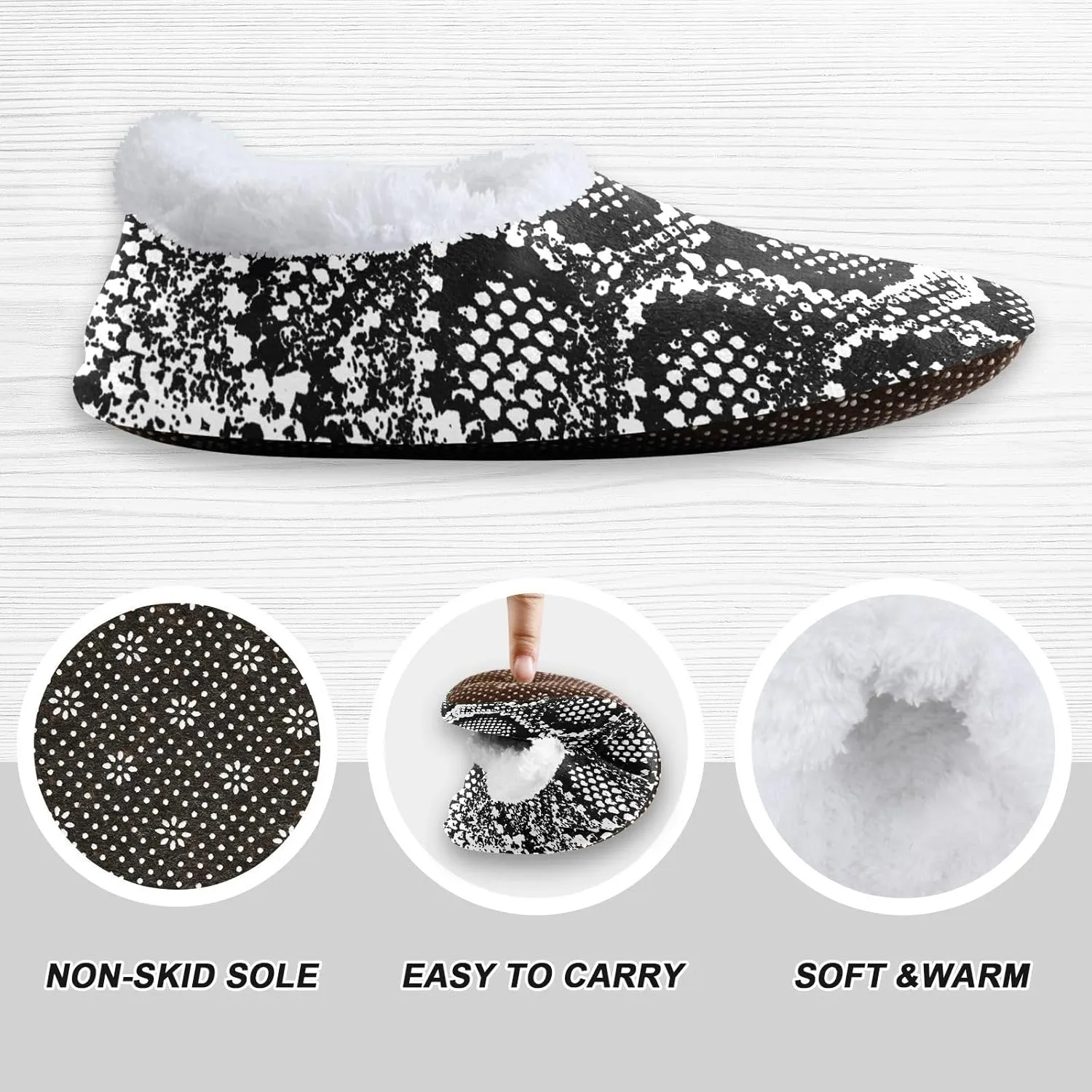 Kids Winter Slippers Snakes Skin Texture Pattern White Black Warm Soft Non Slip House Slippers for Boys Girls Indoor
