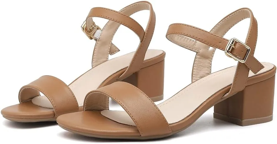 kkdom Women's Open Toe Ankle Strap Glitter Low Block Chunky Heels Sandals Dress Pumps