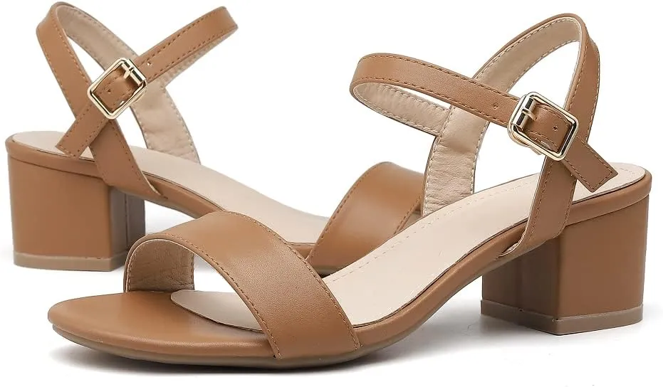 kkdom Women's Open Toe Ankle Strap Glitter Low Block Chunky Heels Sandals Dress Pumps