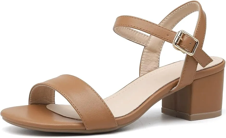 kkdom Women's Open Toe Ankle Strap Glitter Low Block Chunky Heels Sandals Dress Pumps