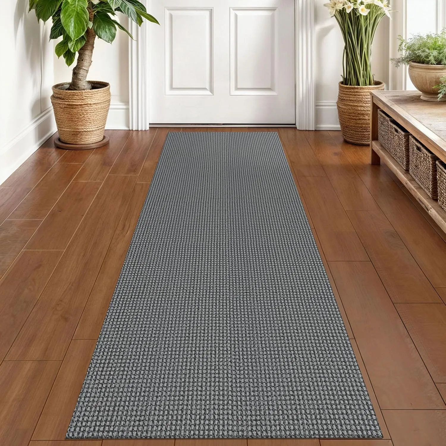 KOZYFLY Runners for Hallways 2x6 ft Washable Kitchen Runner Non Slip Rubber Backed Hall Runners Cotton Entryway Runner Rugs Floor Carpet for Indoor Backdoor Bedroom Kitchen, Grey/Dark Grey