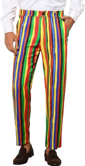Lars Amadeus Rainbow Pants for Men's Regular Fit Flat Front Color Block Stripe Dress Trousers
