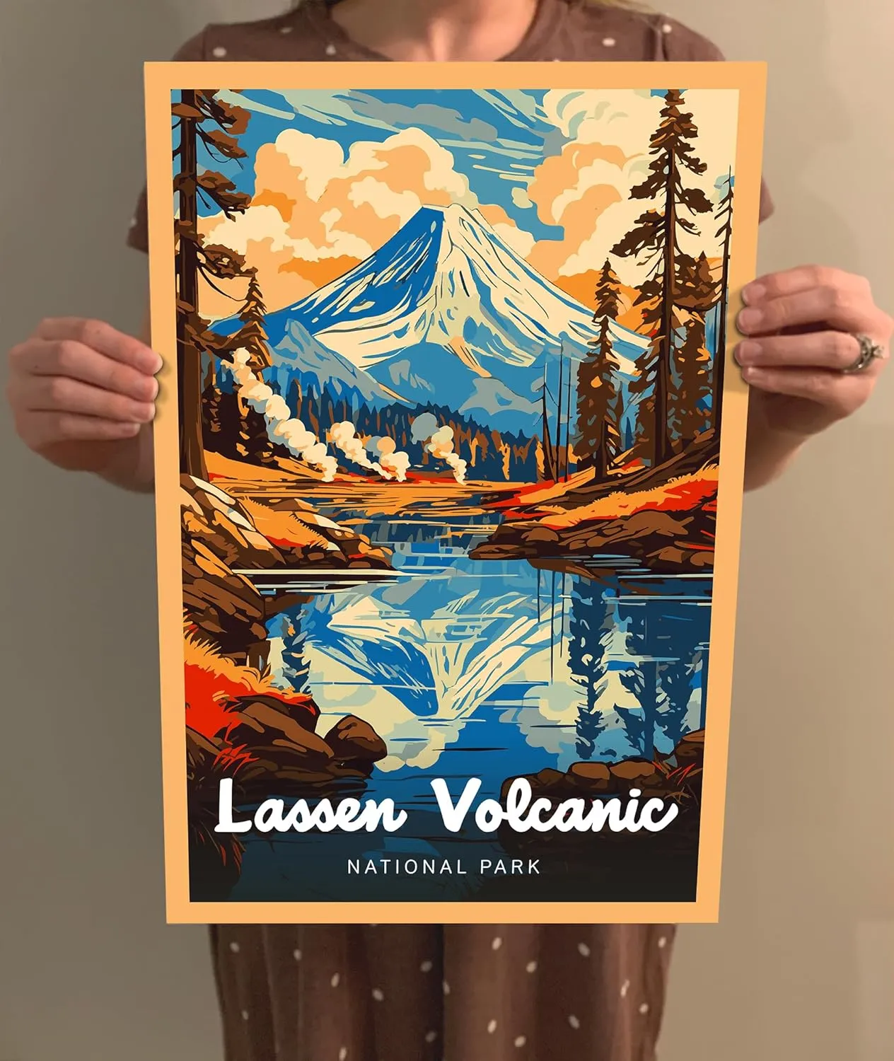 Lassen Volcanic National Park Modern Style Travel Poster - 8x10-12x18-18x24-24x36 / 4x6 Postcard Designer Series Art Print USA United States Wall Art California (18x24 Inch Poster)