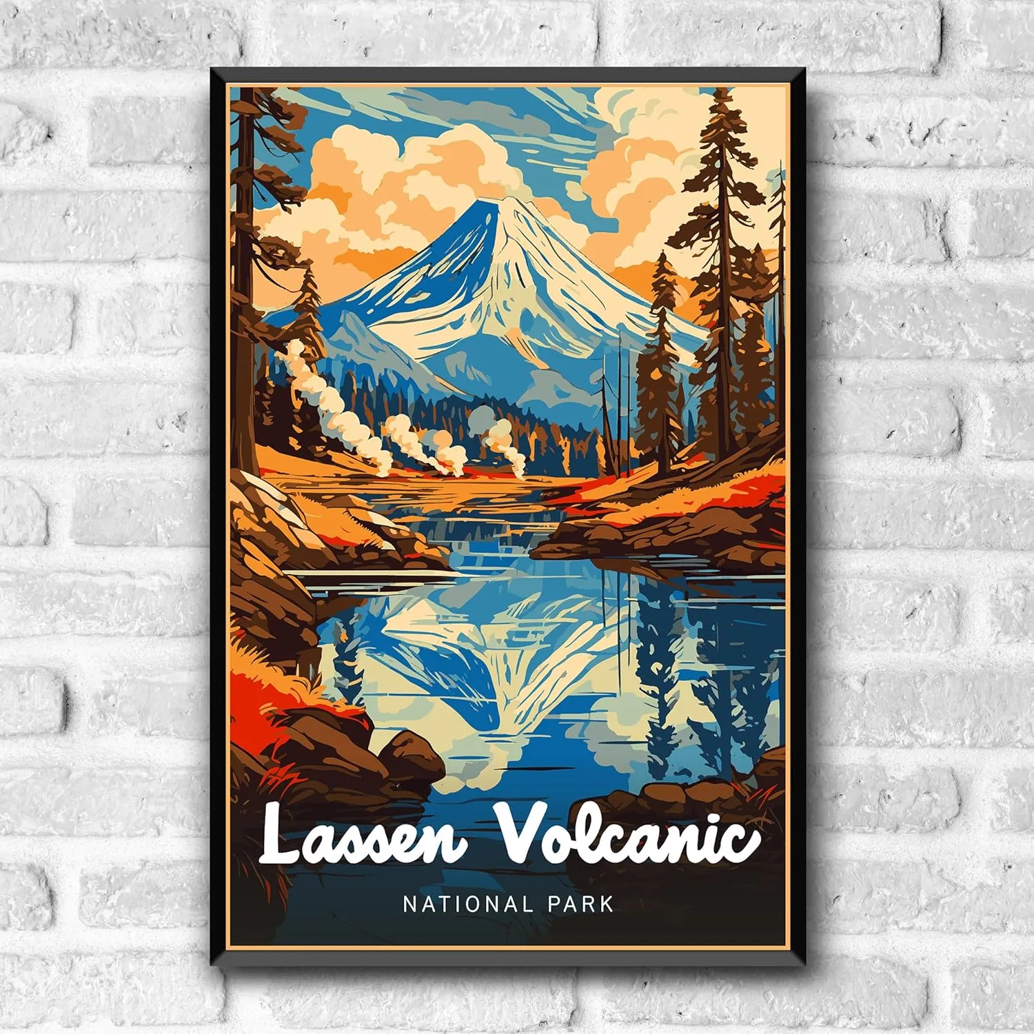 Lassen Volcanic National Park Modern Style Travel Poster - 8x10-12x18-18x24-24x36 / 4x6 Postcard Designer Series Art Print USA United States Wall Art California (18x24 Inch Poster)