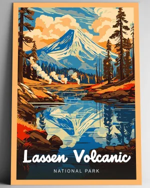 Lassen Volcanic National Park Modern Style Travel Poster - 8x10-12x18-18x24-24x36 / 4x6 Postcard Designer Series Art Print USA United States Wall Art California (18x24 Inch Poster)