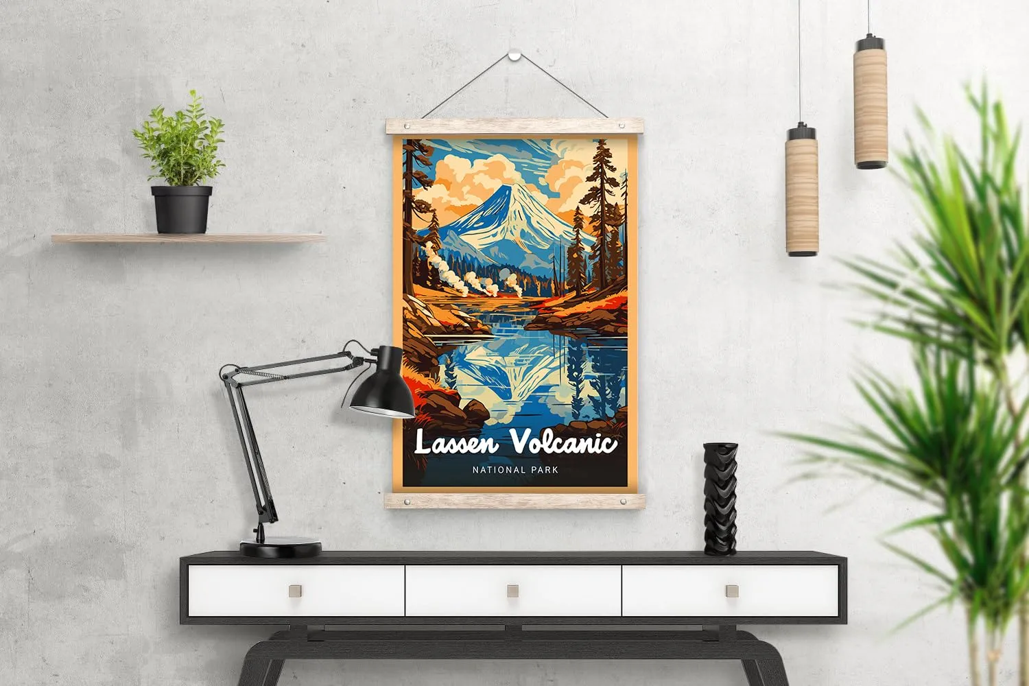 Lassen Volcanic National Park Modern Style Travel Poster - 8x10-12x18-18x24-24x36 / 4x6 Postcard Designer Series Art Print USA United States Wall Art California (18x24 Inch Poster)
