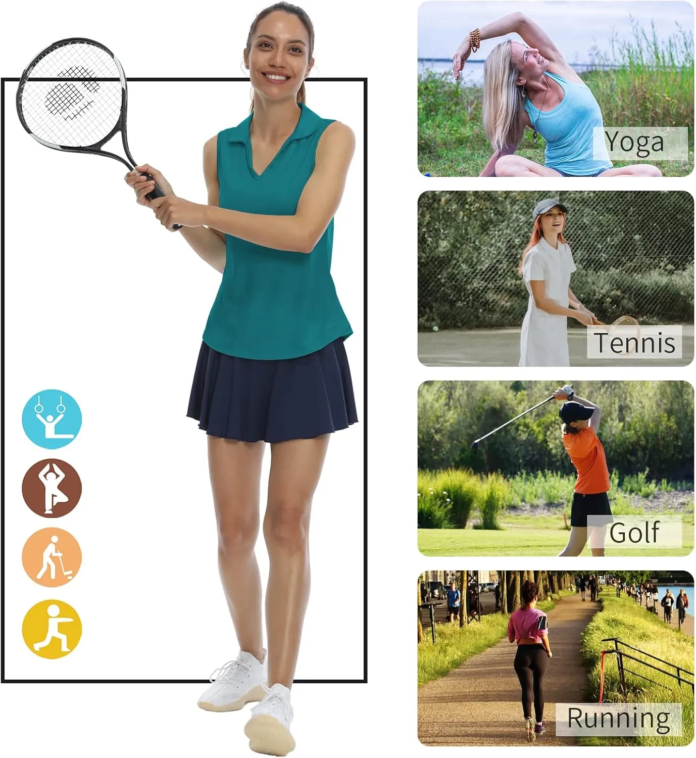 LastFor1 Women's Sleeveless Polo Golf Shirts Quick Dry 50  UV Protection V-Neck with Collar Lightweight Tennis Tank Tops