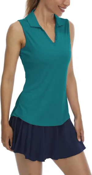 LastFor1 Women's Sleeveless Polo Golf Shirts Quick Dry 50  UV Protection V-Neck with Collar Lightweight Tennis Tank Tops