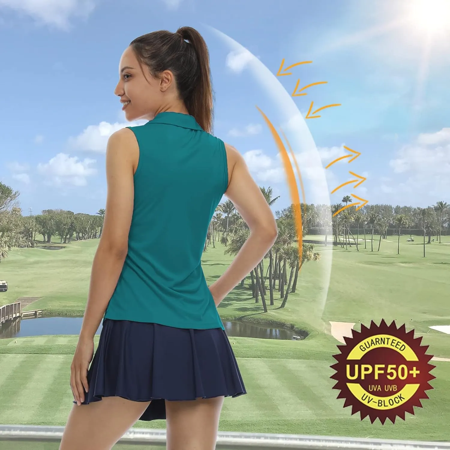 LastFor1 Women's Sleeveless Polo Golf Shirts Quick Dry 50  UV Protection V-Neck with Collar Lightweight Tennis Tank Tops