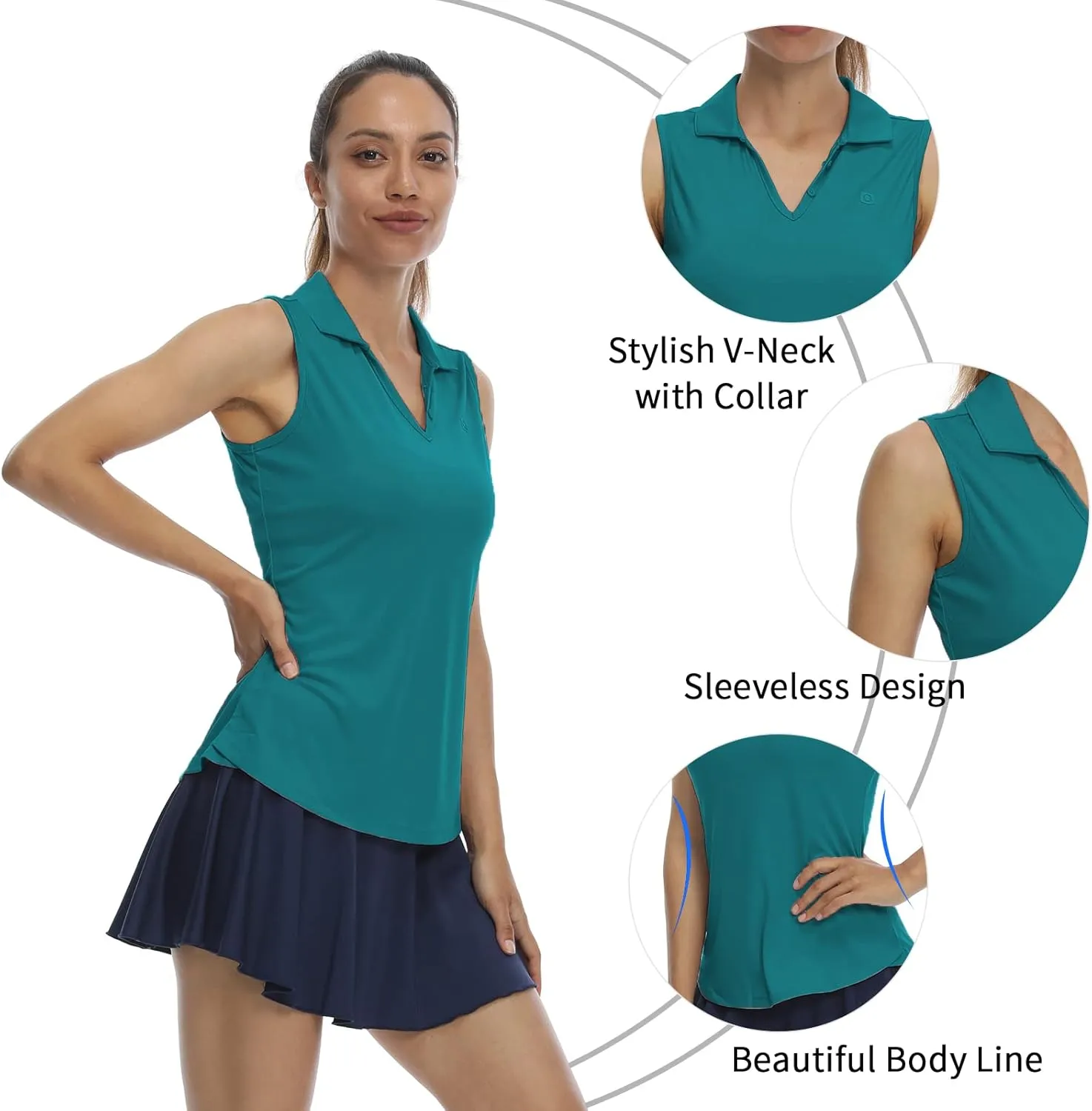 LastFor1 Women's Sleeveless Polo Golf Shirts Quick Dry 50  UV Protection V-Neck with Collar Lightweight Tennis Tank Tops