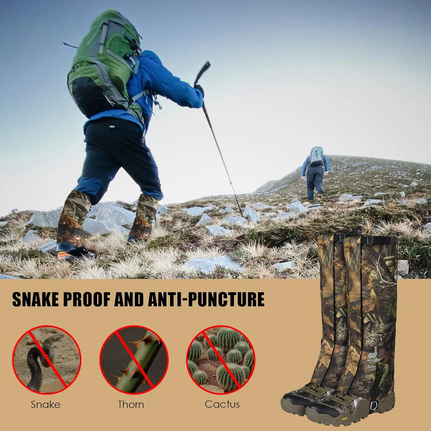 Leg Gaiters for Hiking 500D Fabric Waterproof Hunting Gaiters with Upgraded Foot Strap Adjustable Snow Boot Gaiters for Hiking Walking Skiing Hunting Mountain Climbing Snowshoeing