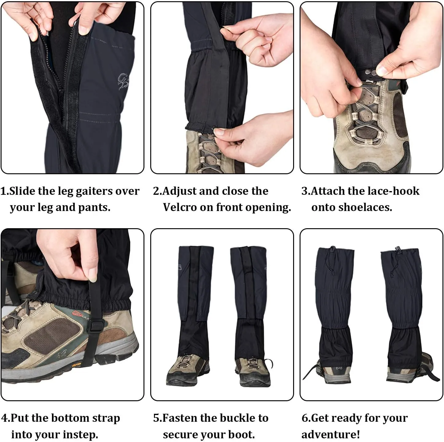 Leg Gaiters Waterproof Snow Boot Gaiters for Snowshoeing, Hiking, Hunting, Running, Motorcycle Anti-Tear Oxford Fabric, TPU Instep Belt Metal Shoelace Hook for Outdoor
